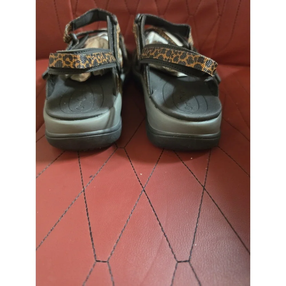 Orthofeet Women's Black/Brown Animal Print Strappy Sandals US 8 D